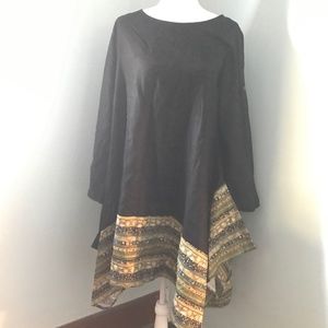 Black linen asymmetrical hem dress XL